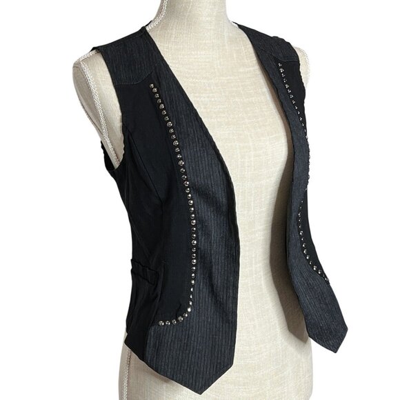 Michel Black Studded Sleeveless Vest Women L Textured Design - Picture 3 of 5